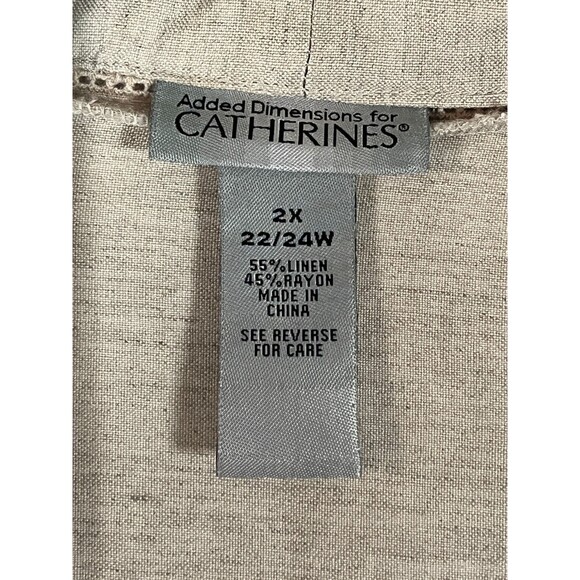 Catherines Linen Blend Cardigan Open Front Size 2x 22/24W Neutral Layers Office - Picture 2 of 7